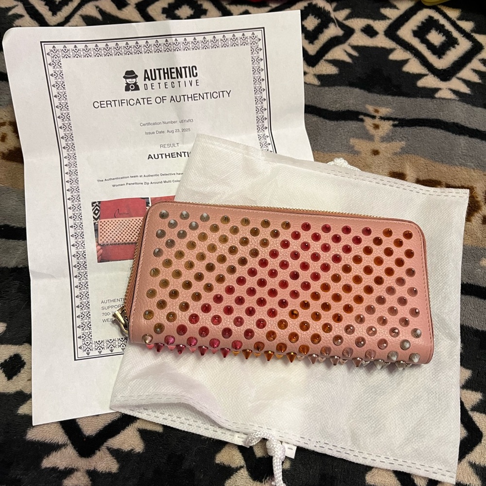 Christian Louboutin EUC Panettone Zip Around Multi Color Spikes Wallet COA*